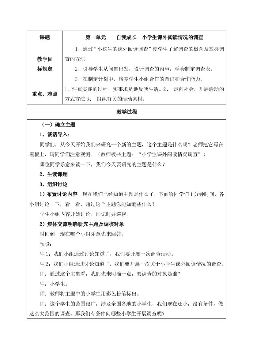 山西省综合实践研究性学习五年级下册修改版教学设计