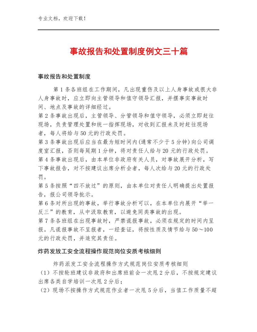 事故报告和处置制度例文三十篇