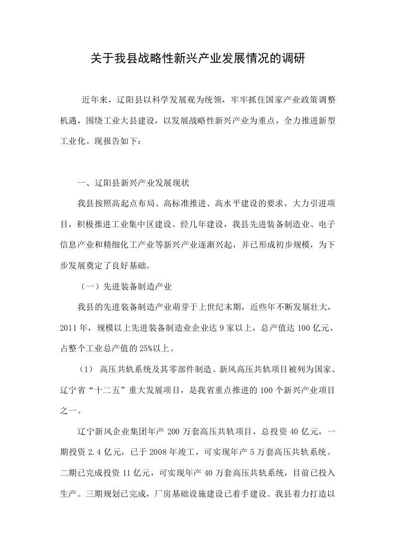 关于我县战略性新兴产业发展情况的调研