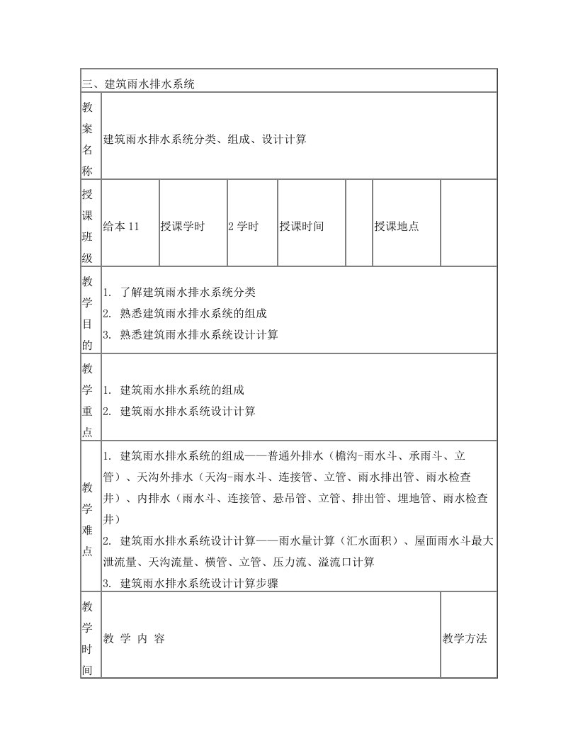 16《建筑给水排水工程》课例设计-建筑雨水排水系统