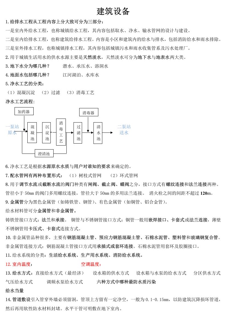 建筑设备知识点