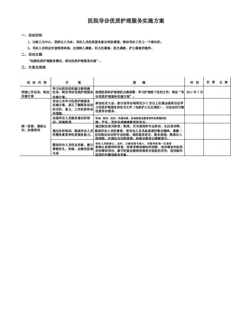 医院导诊优质护理服务实施方案