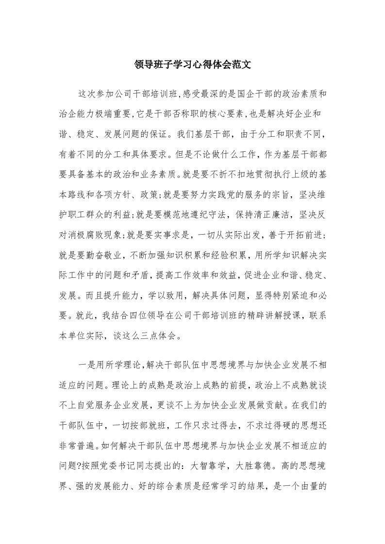 领导班子学习心得体会范文