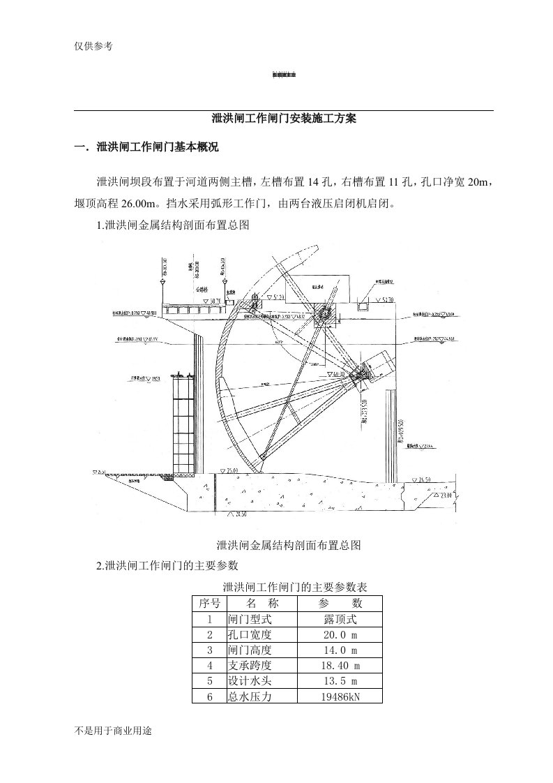 泄洪闸工作闸门安装施工方案