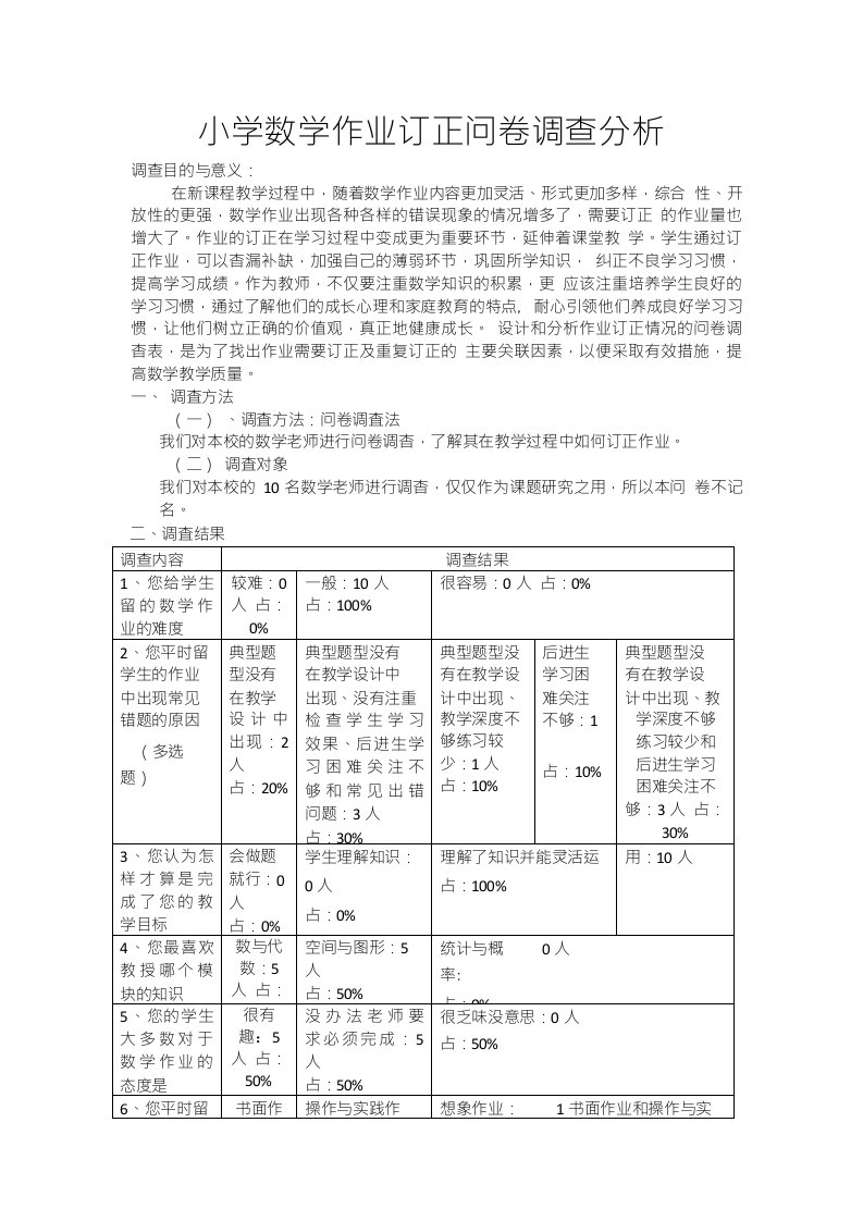 小课题中数学教师问卷调查分析