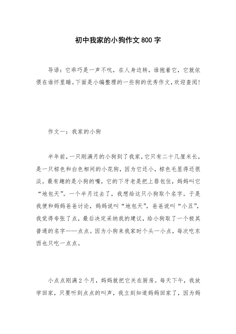 初中我家的小狗作文800字