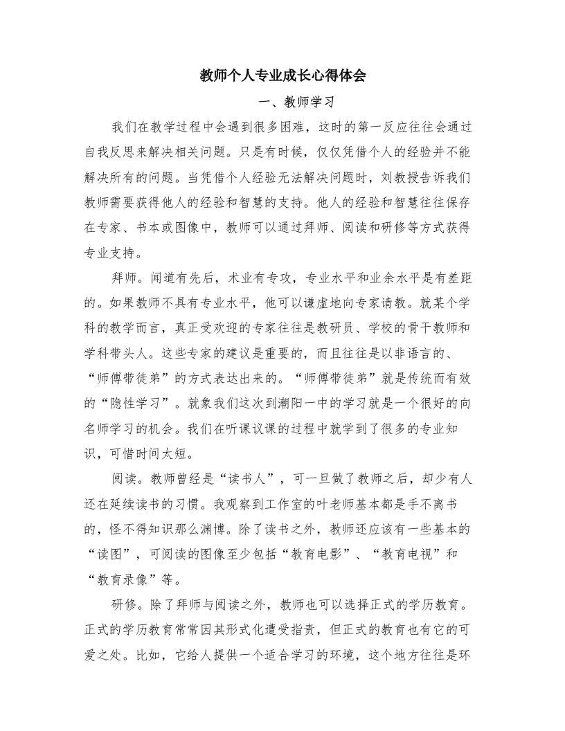 教师个人专业成长心得体会