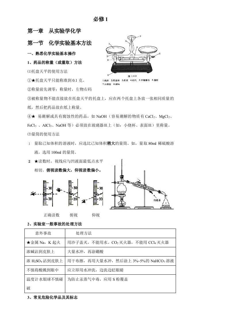 化学新人教版必修一课堂笔记