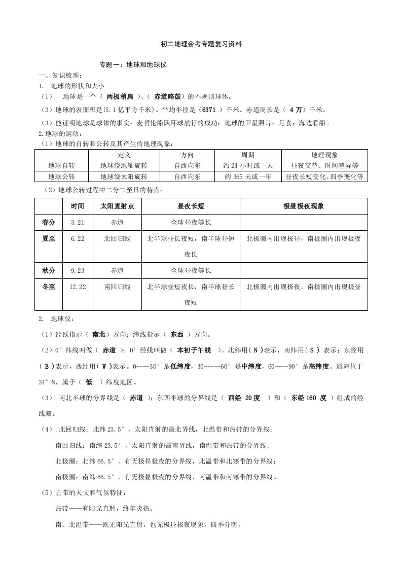 地理会考专题复习资料