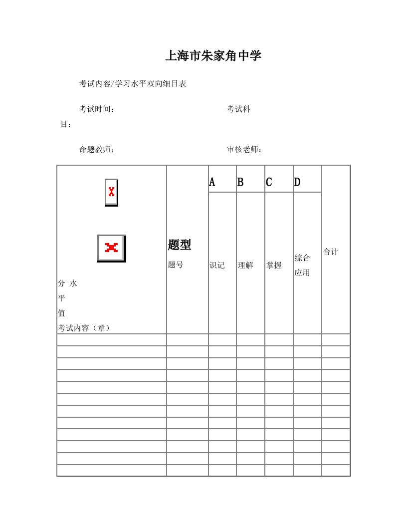 双向细目表模板(化学)