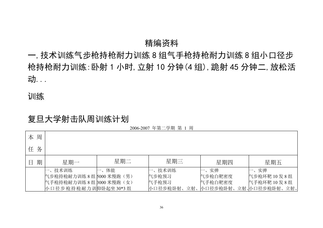 复旦大学射击队周训练计划