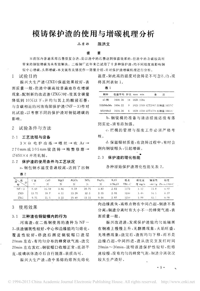 模铸保护渣的使用与增碳机理分析_陈洪文