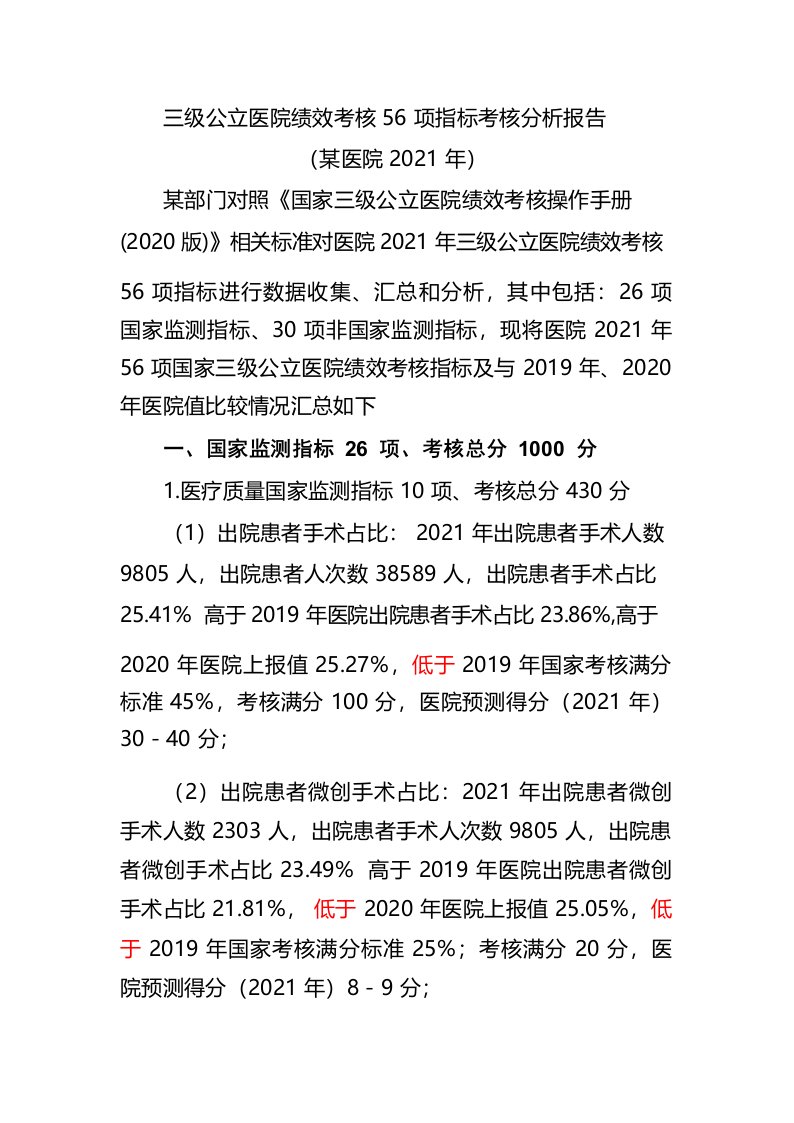 2021年三级公立医院绩效考核指标分析报告