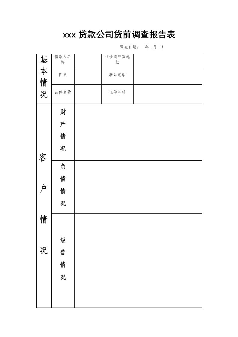 贷款公司贷前调查报告表