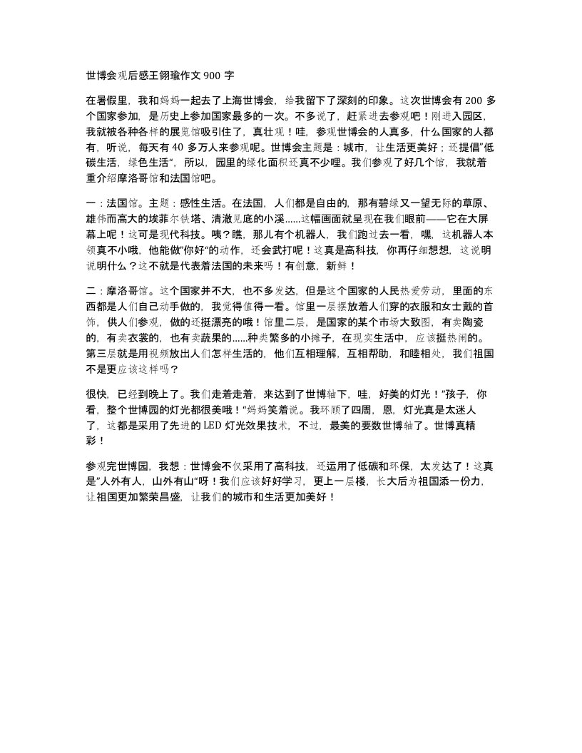 世博会观后感王翎瑜作文900字