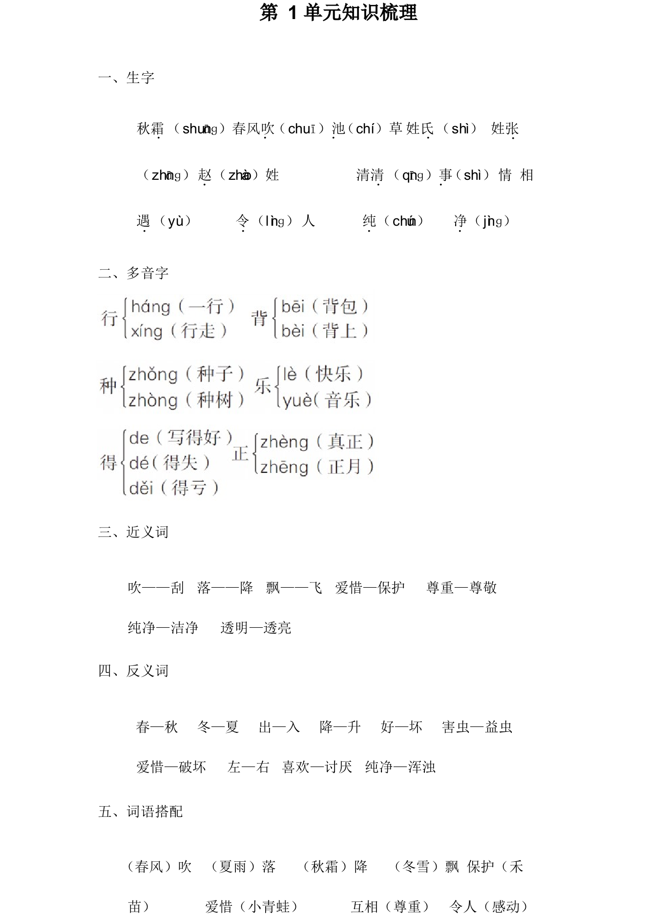 2023年教育部编人教版一年级语文下册全册单元知识点汇总