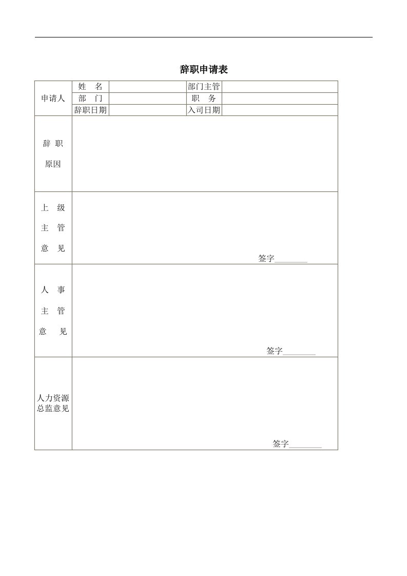 【管理精品】辞职申请表