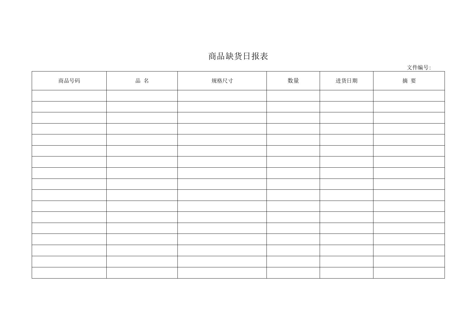 商品缺货日报表