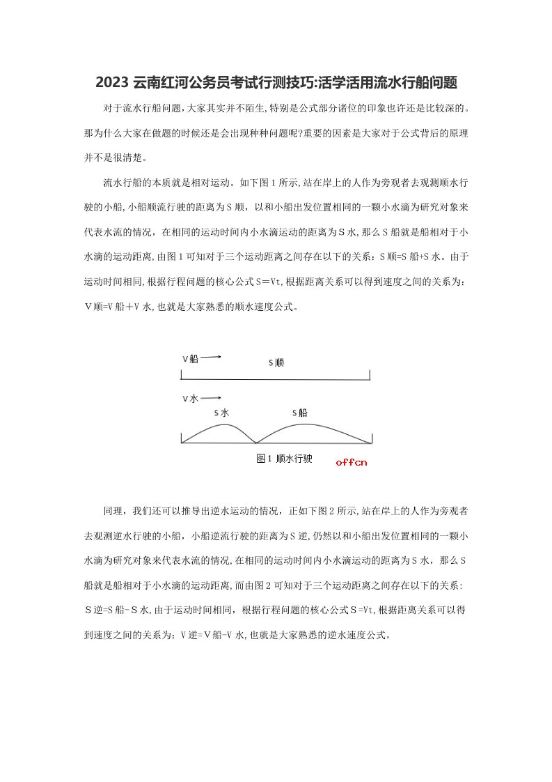 2023年云南红河公务员考试行测技巧活学活用流水行船问题