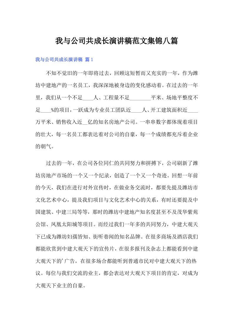 我与公司共成长演讲稿范文集锦八篇