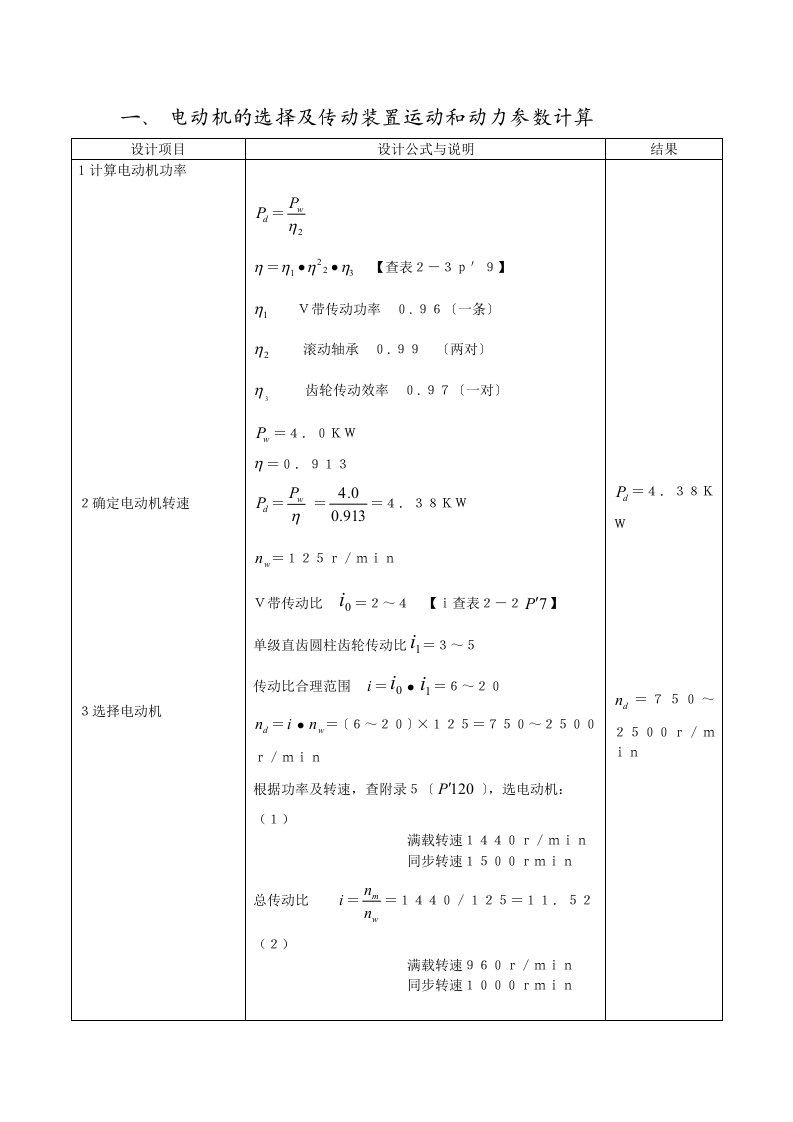 电动机的选择及传动装置运动和动力参数计算(1)