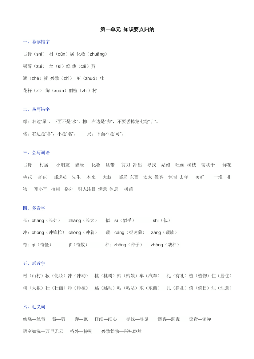 2021年二年级下册语文知识要点归纳