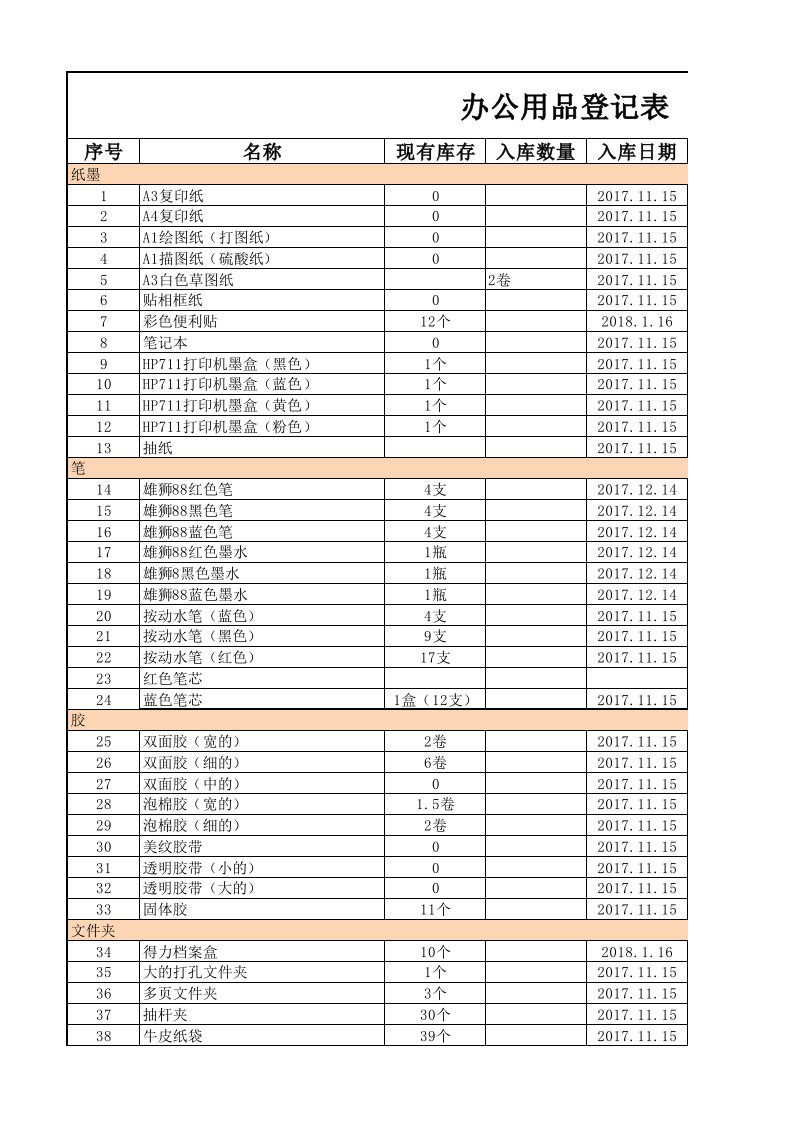 办公用品出入库登记表