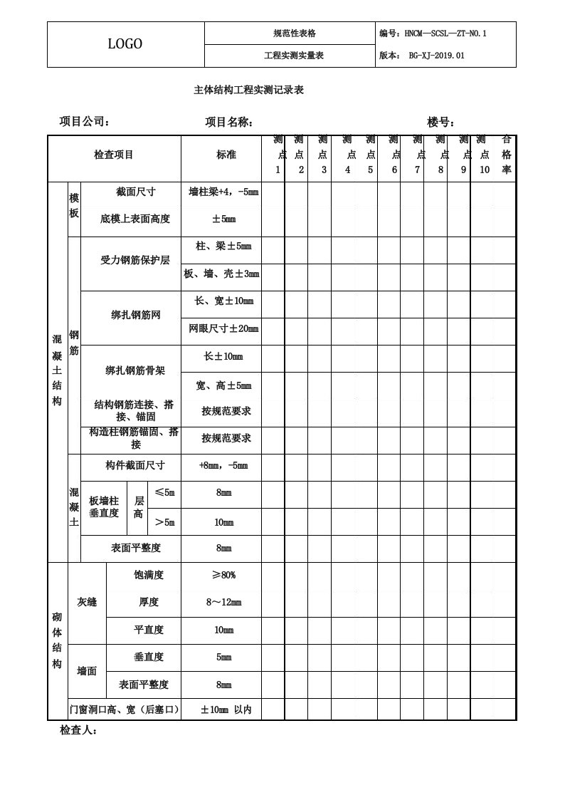 实测实量记录表