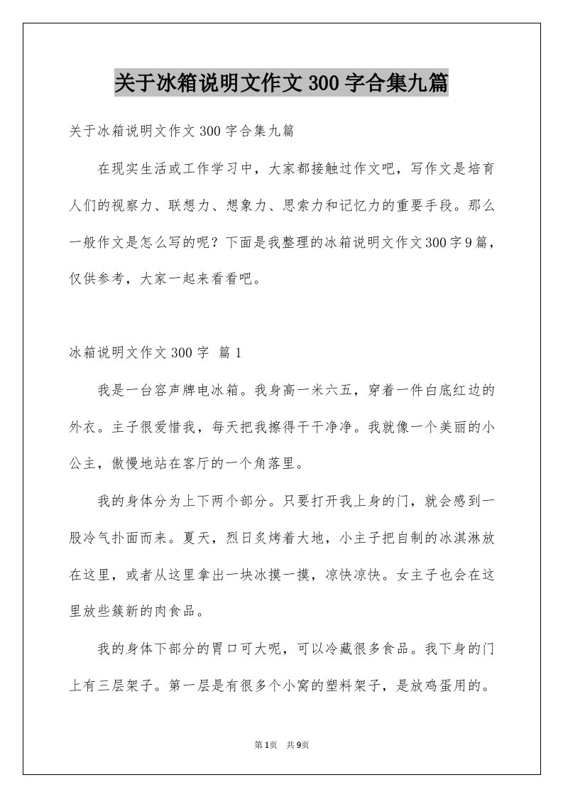 关于冰箱说明文作文300字合集九篇