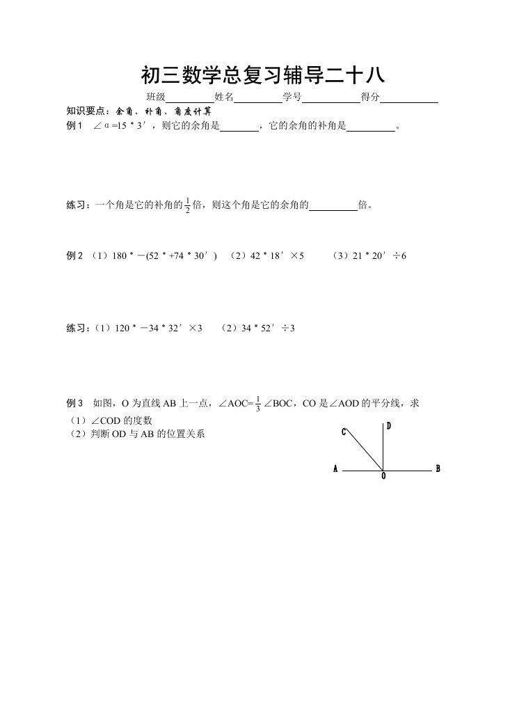 初三数学总复习辅导二十八