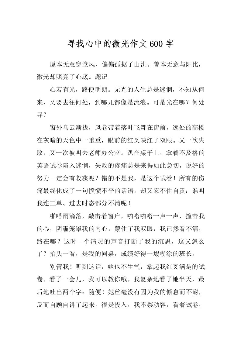 寻找心中的微光作文600字