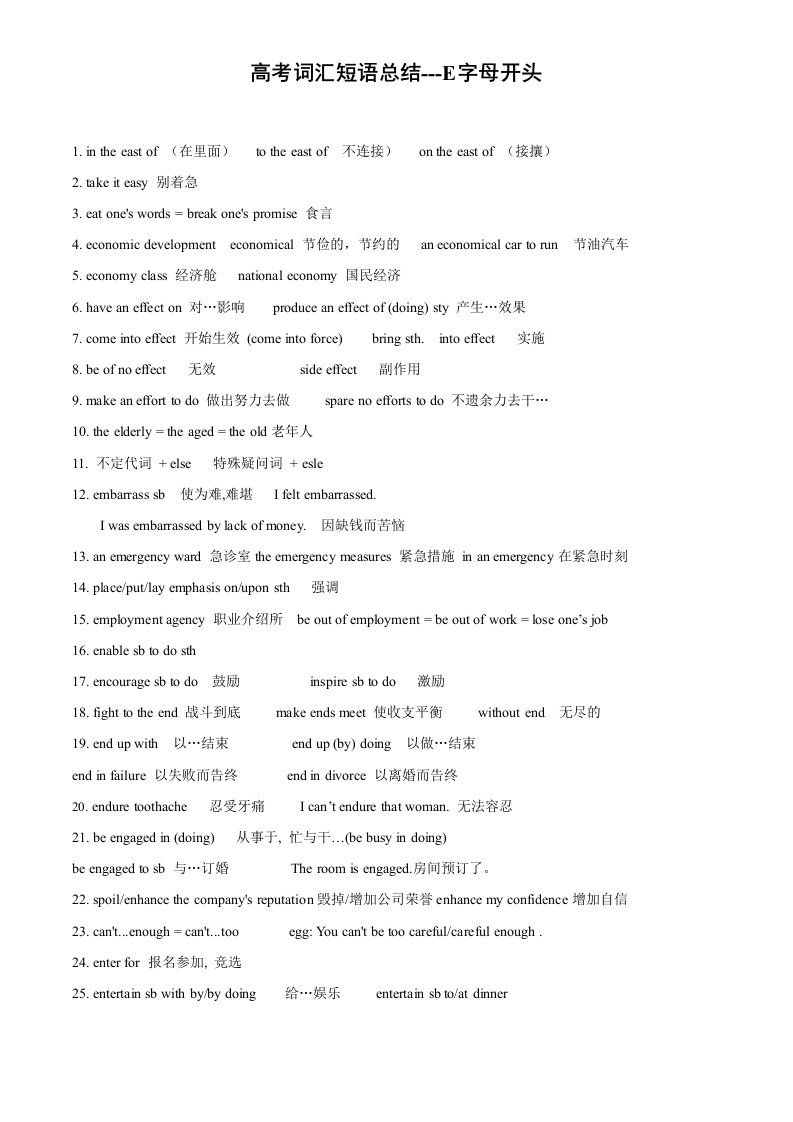 高考英语词汇短语总结-E字母开头