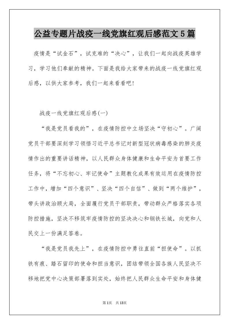 公益专题片战疫一线党旗红观后感范文5篇