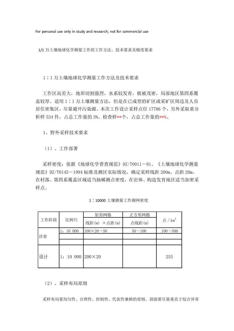 1∶1万土壤地球化学测量工作技术要求精选资料