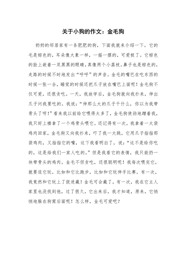 关于小狗的作文：金毛狗