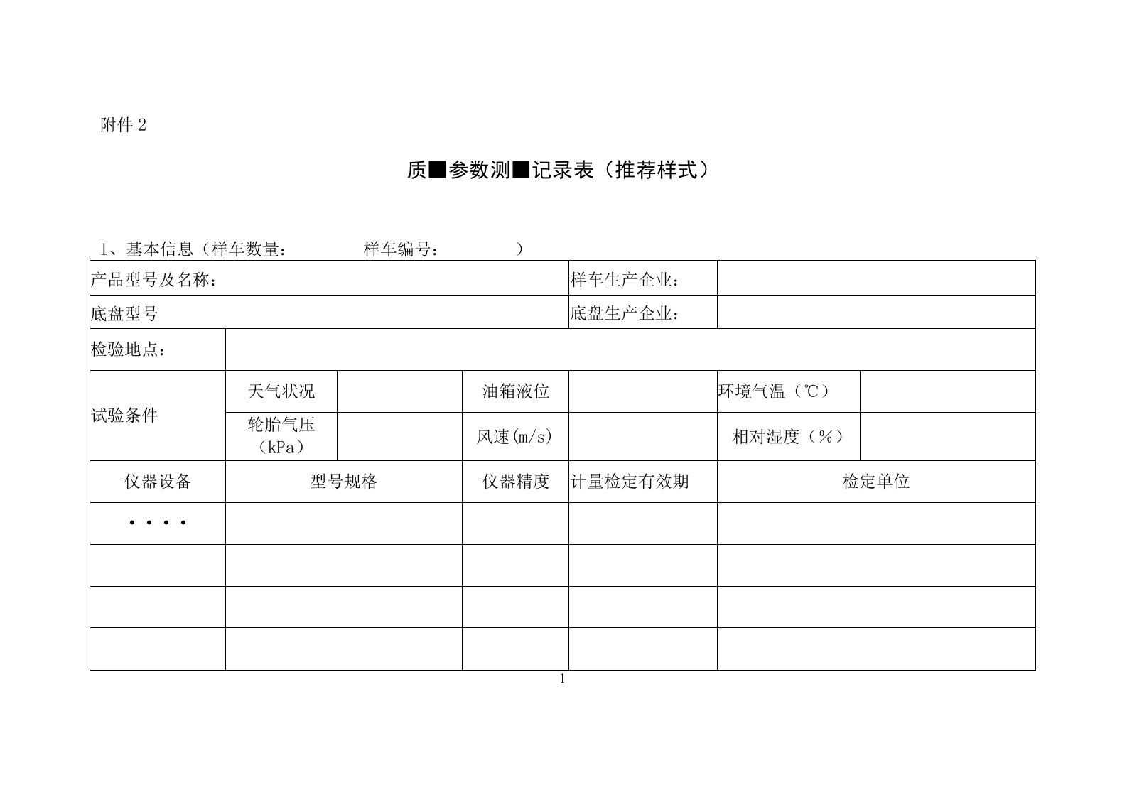 质量参数测量记录表推荐样式