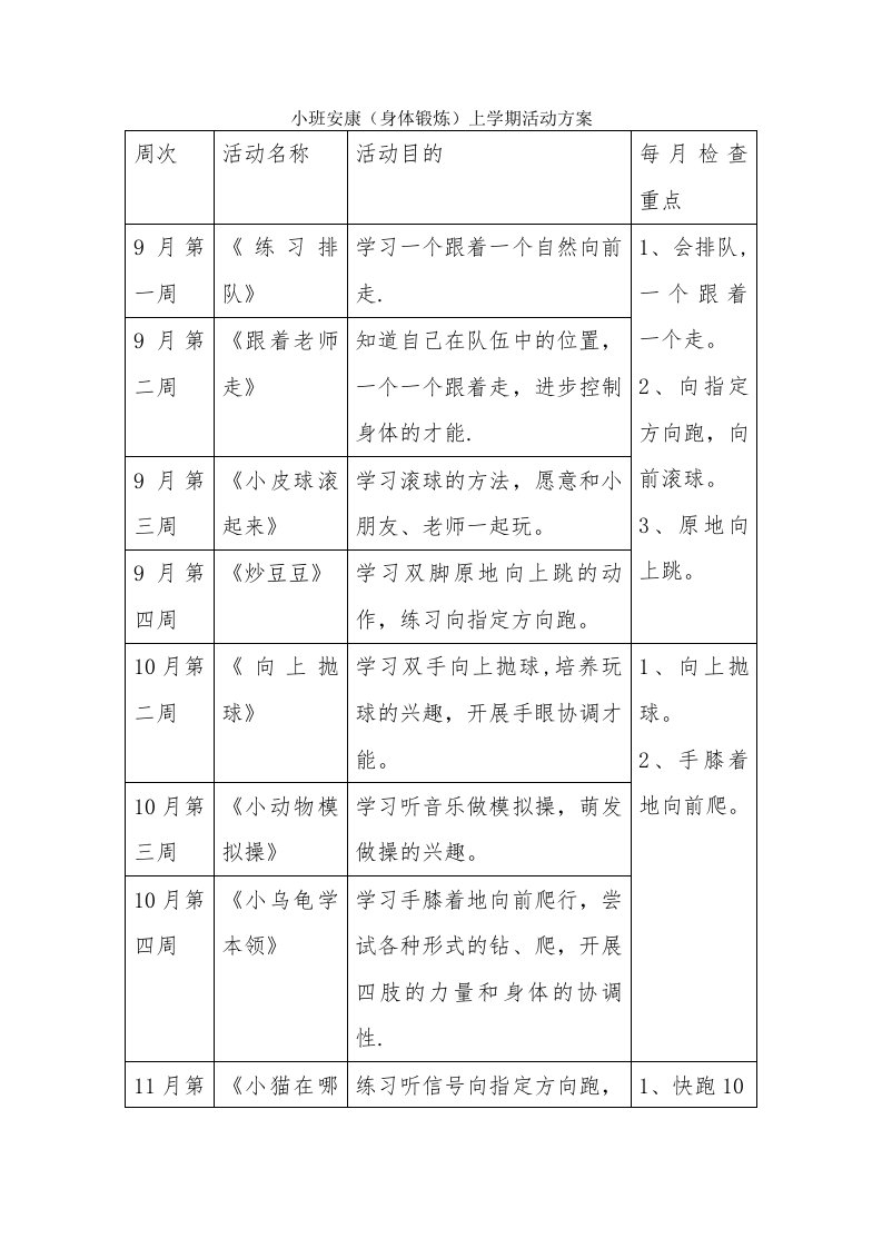 小班健康上学期计划