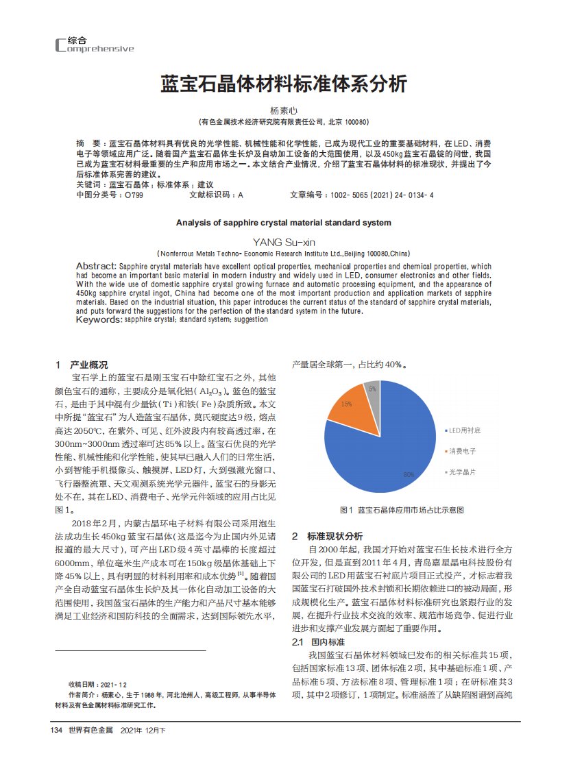 蓝宝石晶体材料标准体系分析