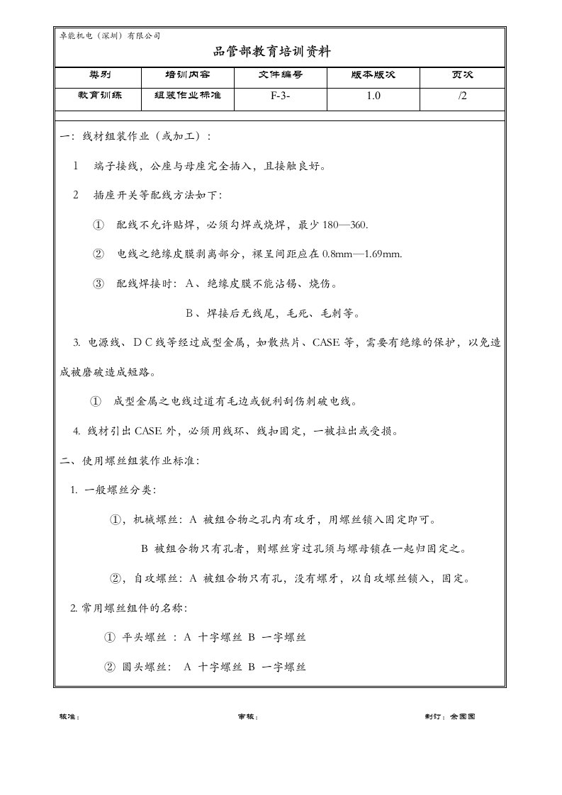 00206-品管部教育培训资料：组装作业标准