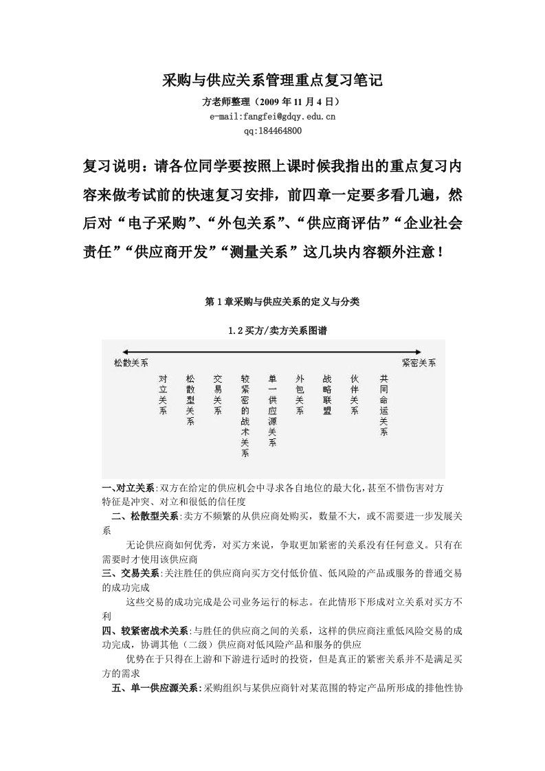 采购与供应关系管理重点复习笔记