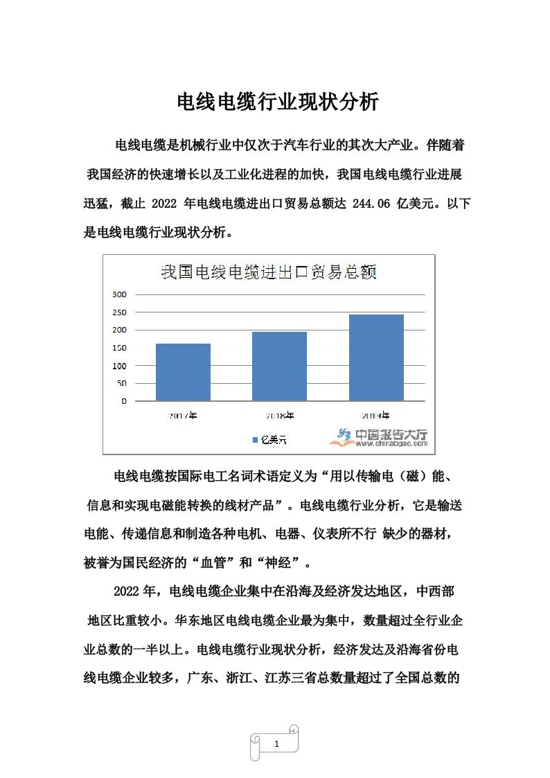 2022年电线电缆行业现状分析