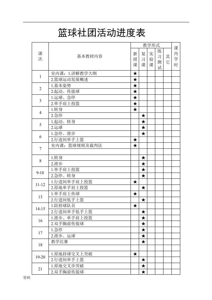 篮球社团活动--教案