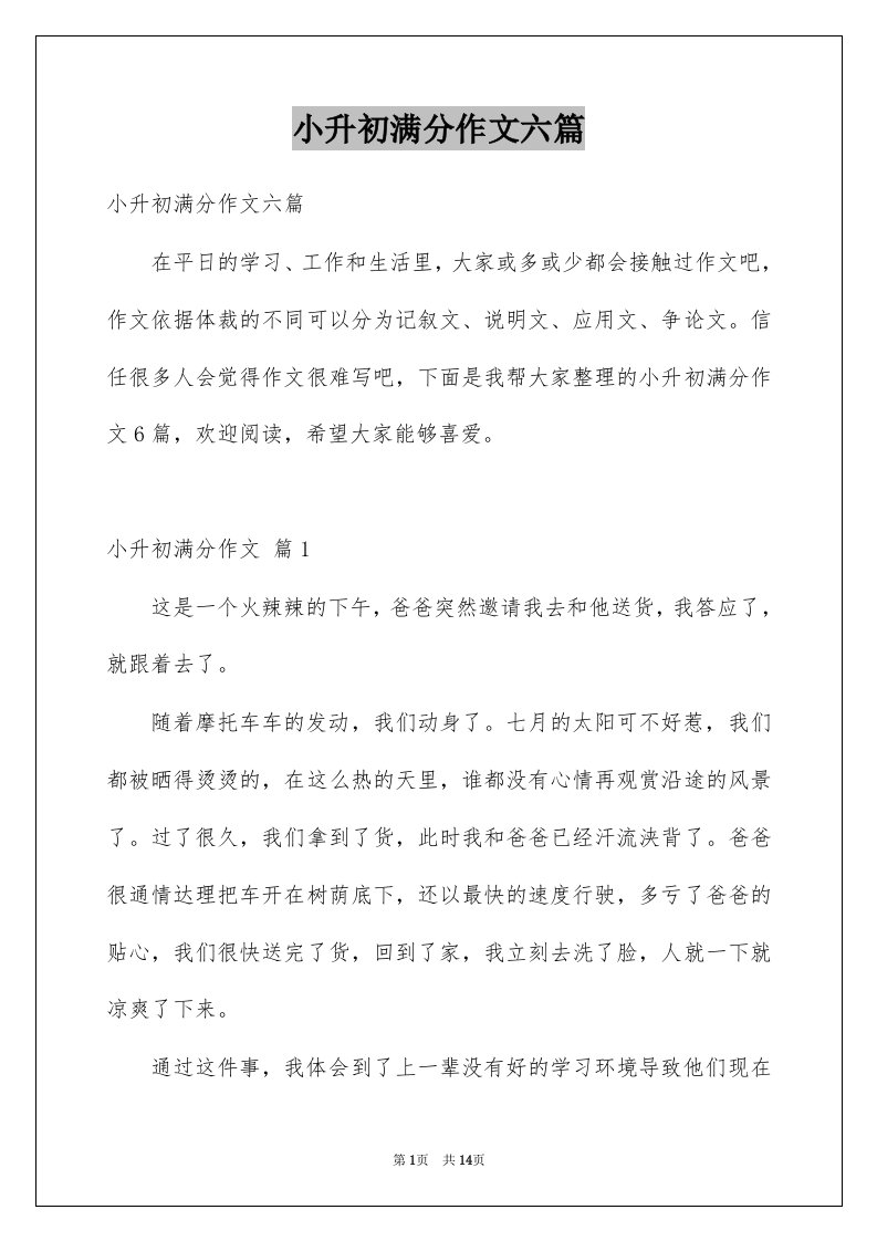 小升初满分作文六篇