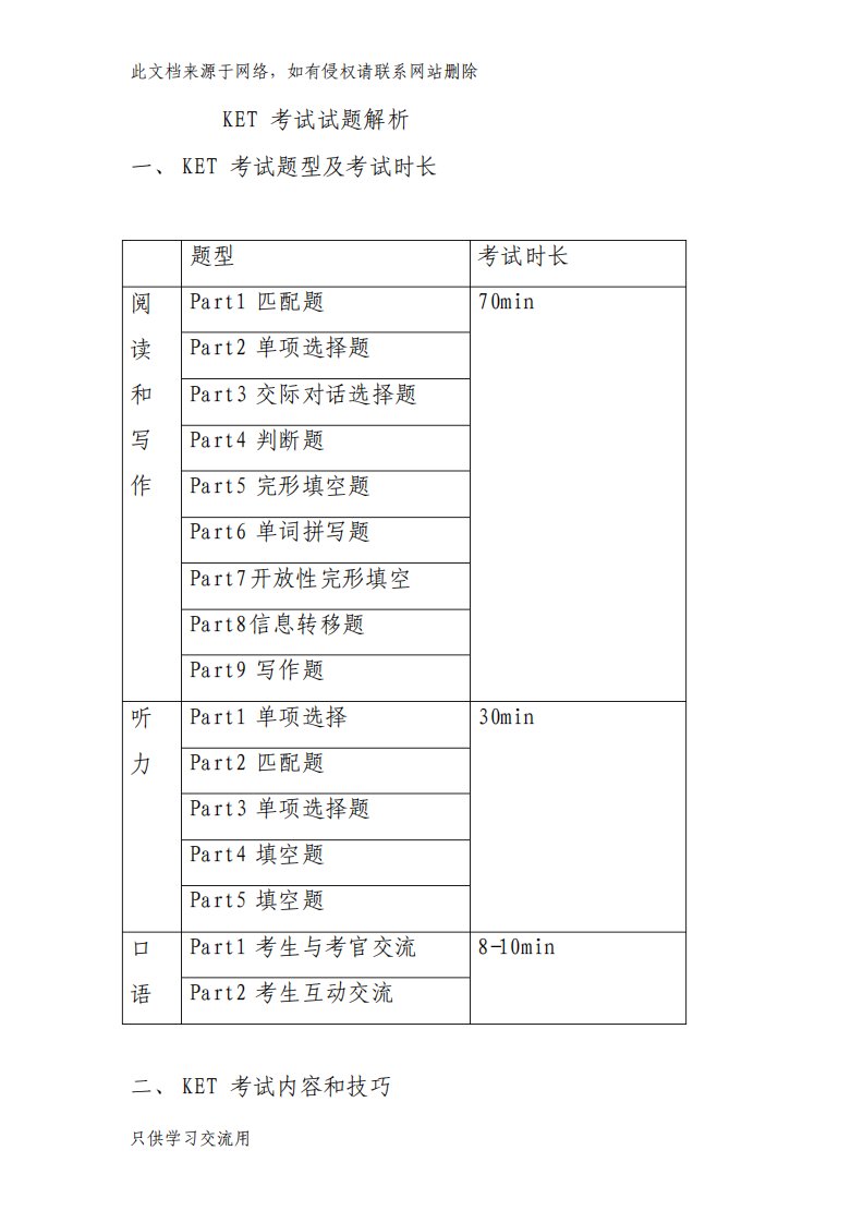 KET考试试题解析电子教案