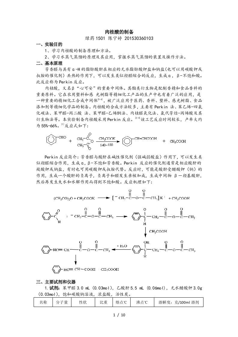 肉桂酸的制备