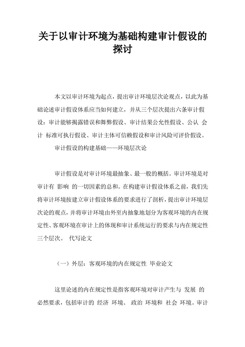 关于以审计环境为基础构建审计假设的探讨