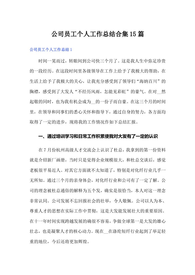 公司员工个人工作总结合集15篇