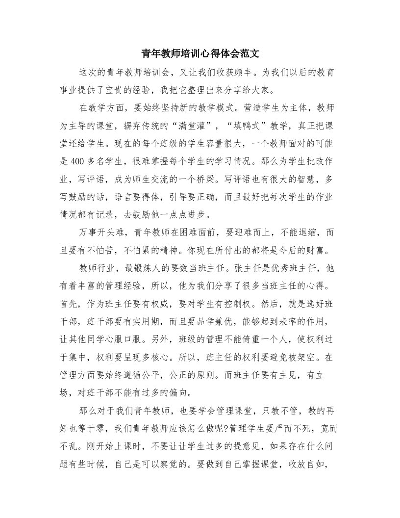 青年教师培训心得体会范文