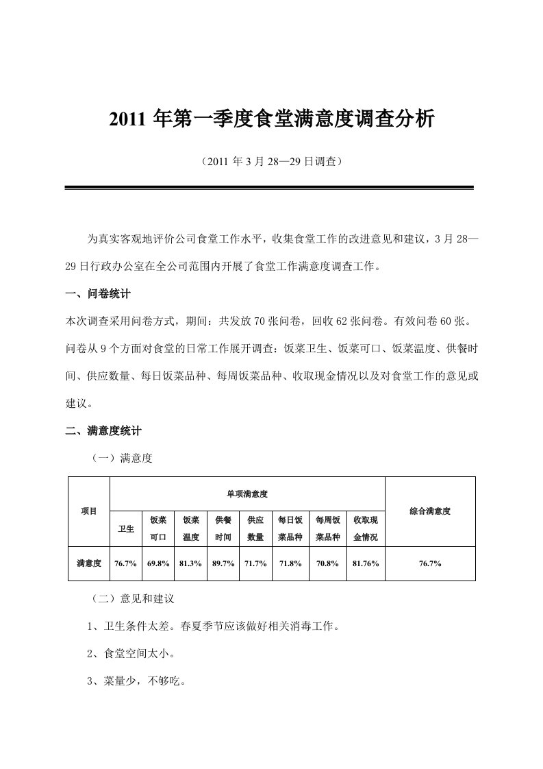 食堂满意度调查问卷分析