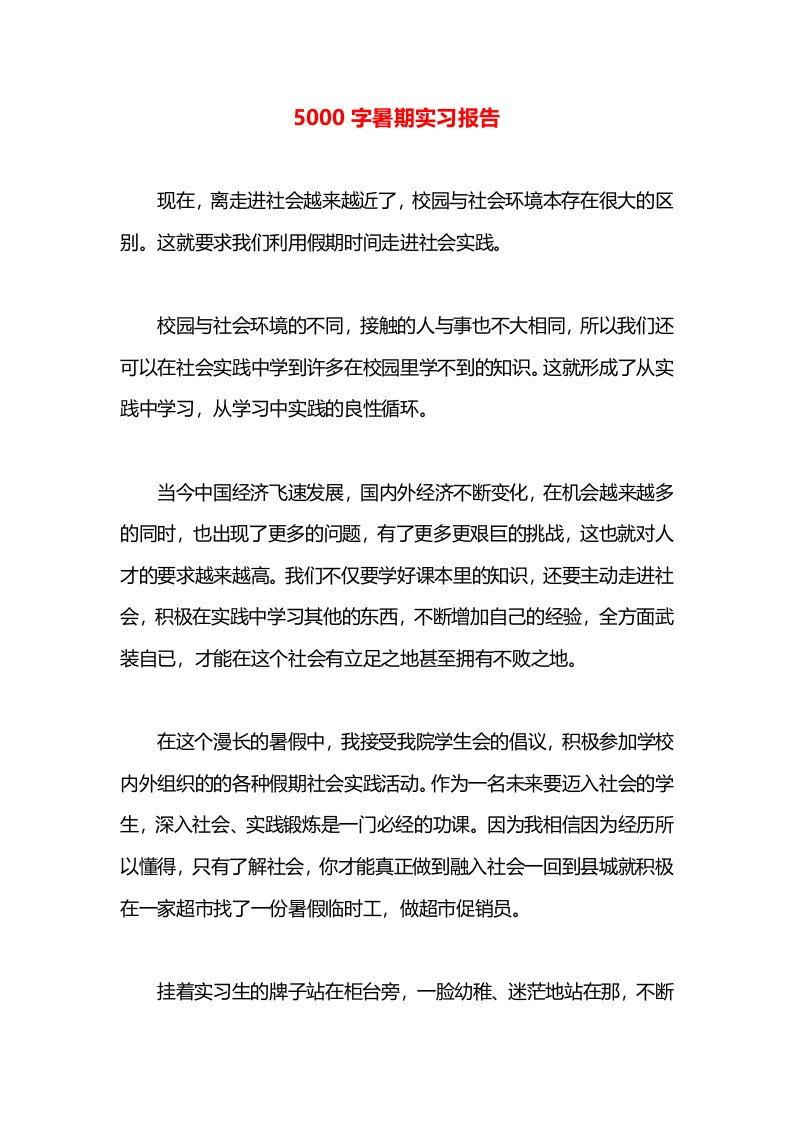 5000字暑期实习报告